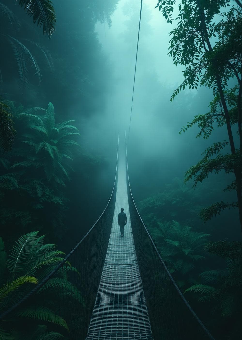 Puente suspendido atravesando el bosque tropical
